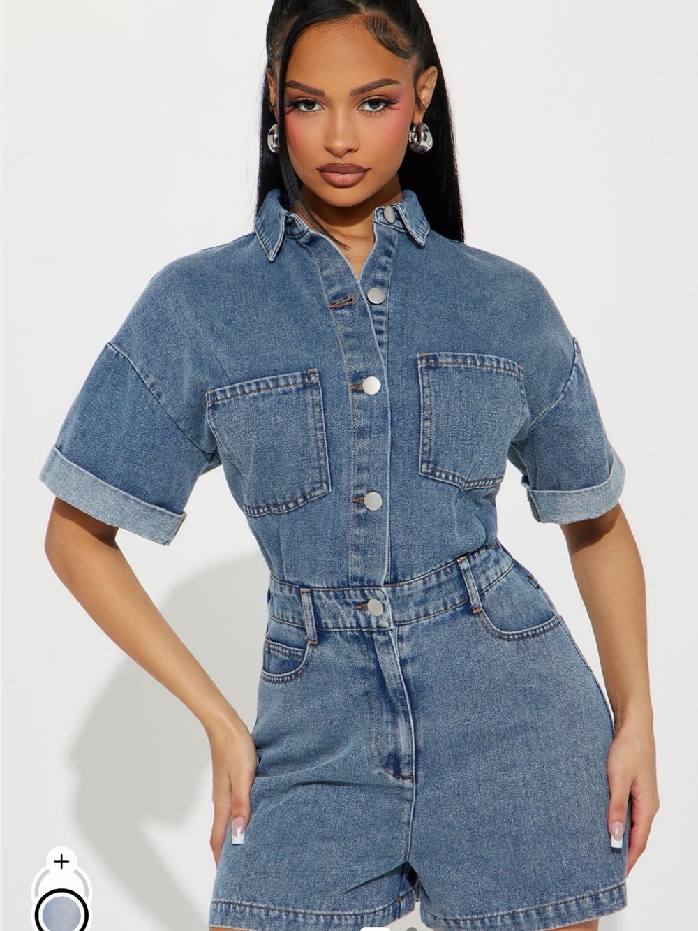 Fashion Nova Blue Denim Short Jumpsuit Romper